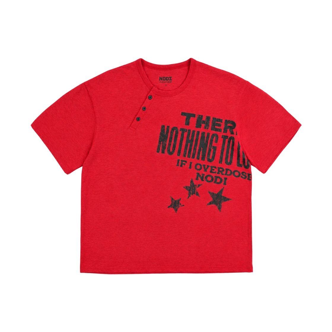 노디 오버도즈 헨리넥 반팔 크롭 티셔츠 레드(NODI Overdose Henley Neck Crop Tee red)