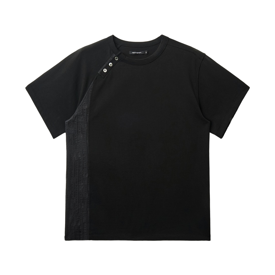 해칭룸 커브드 헨리 넥 티셔츠 블랙(Hatchingroom Curved Henley Neck T-Shirt Black)