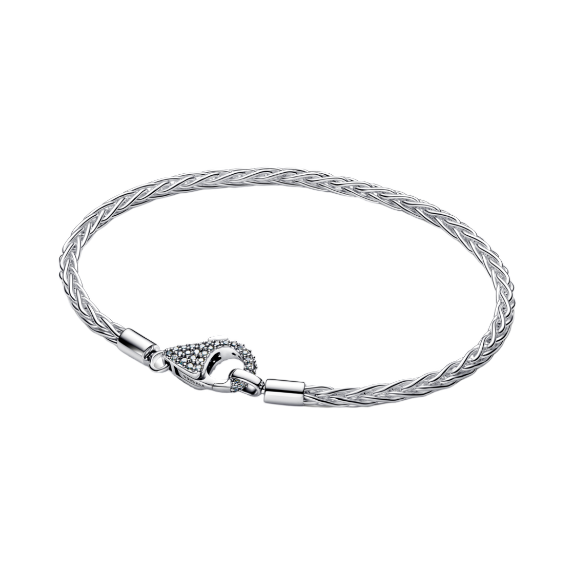 594462C01 (W) Pandora Pavé Clasp Foxtail Chain Charm Bracelet Sterling Silver Cubic Zirconia