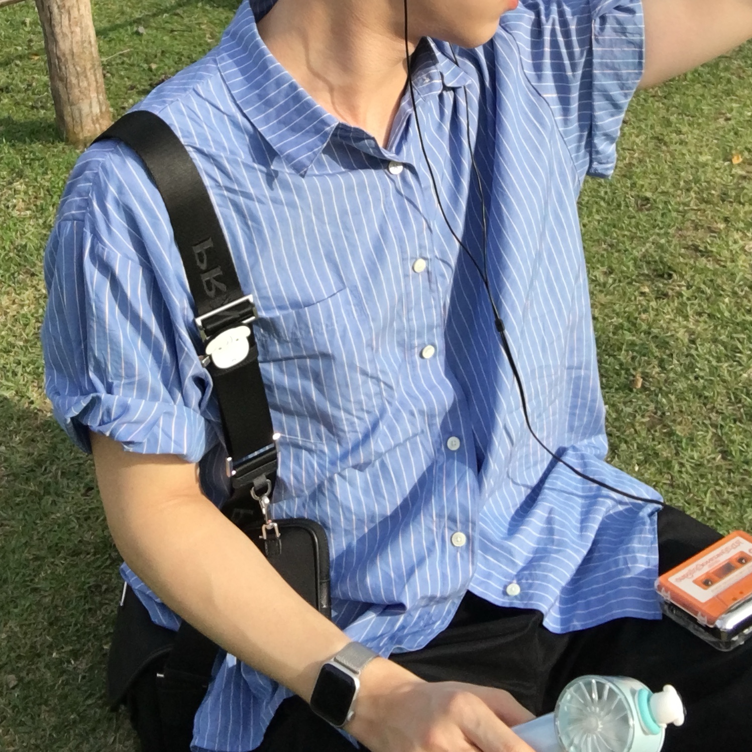 Ader Error Sig; TRS/BL Tag Shirt 01 Stripe, Koss Porta Pro Headphones Black Silver 착용 스타일 - 2