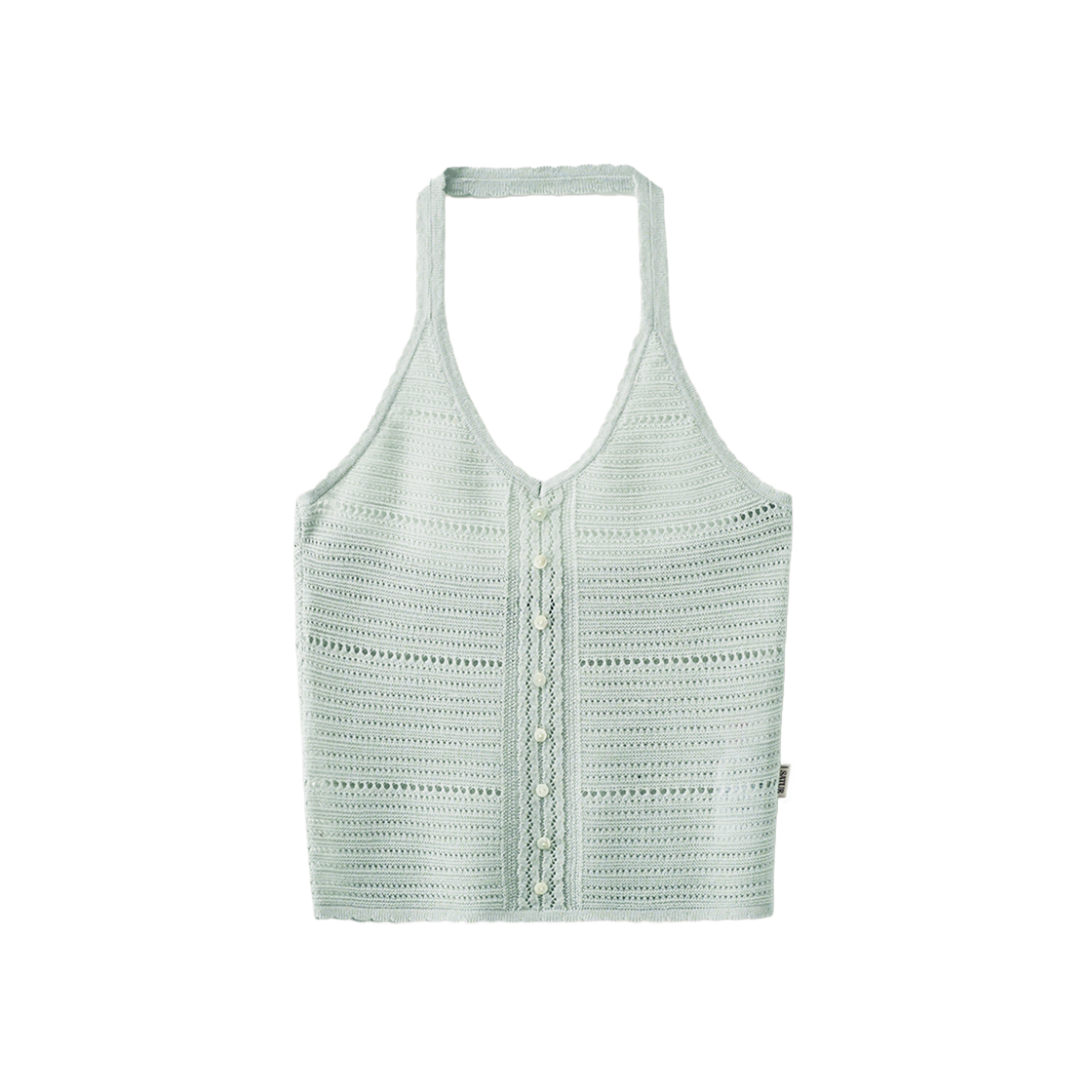 세터 우먼 크로셰 홀터넥 니트 뷔스티에 스카이 블루(SATUR W Crochet Halter Neck Knit Bustier Sky Blue)