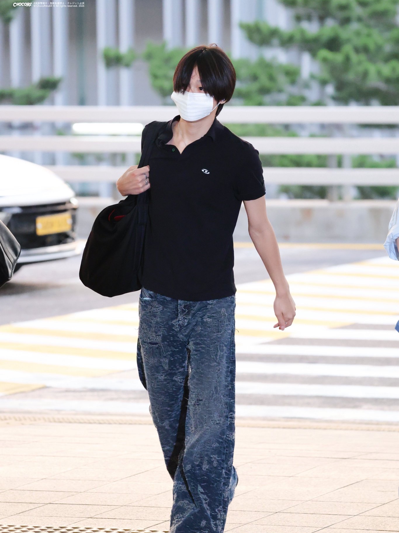 Diesel T-Rejust-Doval-PJ Polo Shirt Black 착용 스타일 - 1