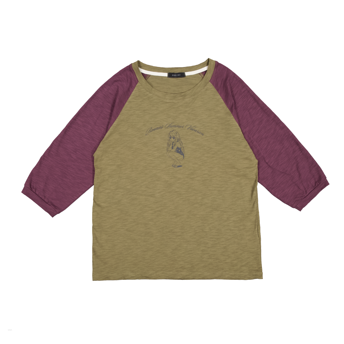 쿠키시 보니 투톤 슬럽 나그랑티 - 카키/와인(Kookeesee Bonnie Two Tone Slub Raglan Tee - Khaki/Wine)