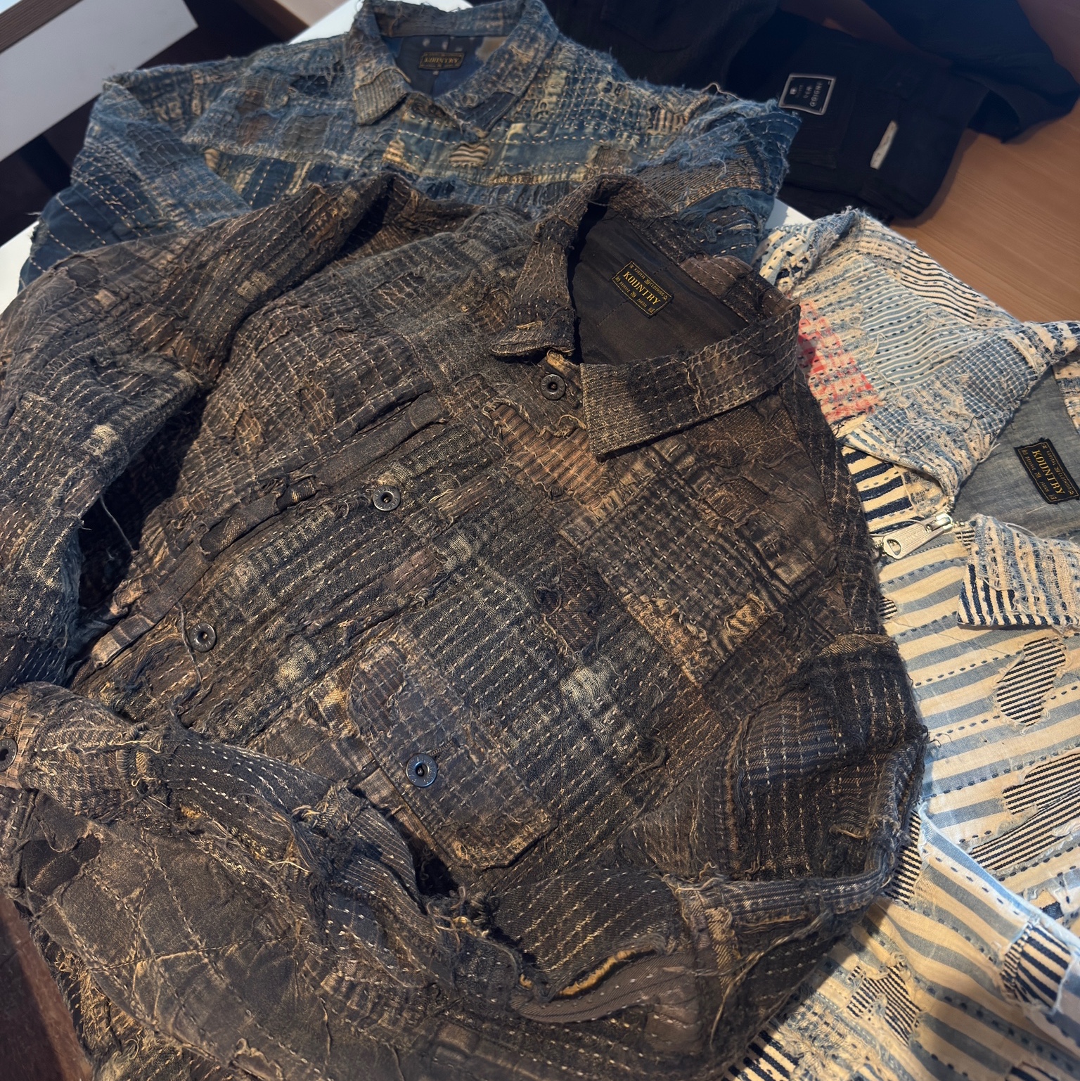 Kapital Boro Spring 1st Jacket Indigo, Kapital Black Tea-Core Boro Spring 1st Jacket Black 착용 스타일 - 1