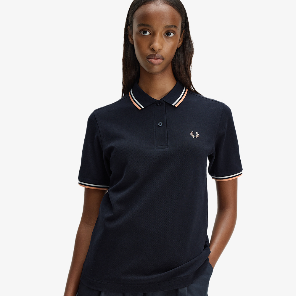 프레드페리 G3600 우먼즈 트윈 팁 프레드페리 셔츠 네이비 스노우화이트 피치(Fred Perry G3600 Womens Twin Tipped Fred Perry Shirt Navy Snow White Peach) - 5