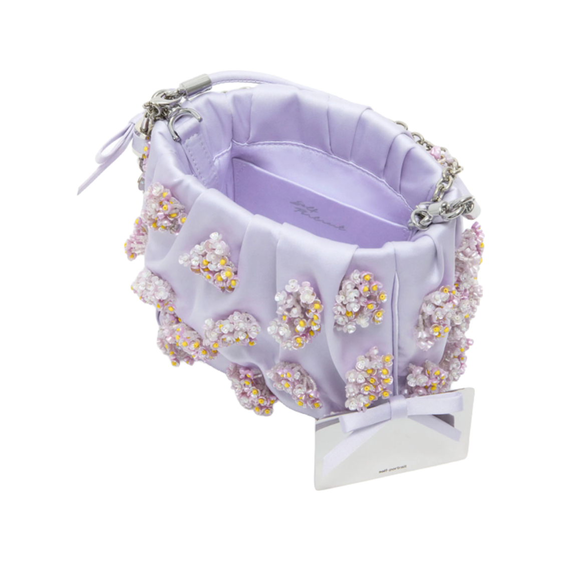 셀프 포트레이트 우먼 세틴 플로럴 비디드 토트 백 라일락 - 26FW(Self Portrait Women Satin Floral Beaded Tote Bag Lilac - 26FW) - 3