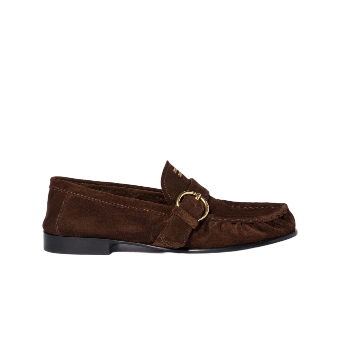 5D740E-054-F0003 (W) Miu Miu Suede Loafers with Buckle Dark Brown