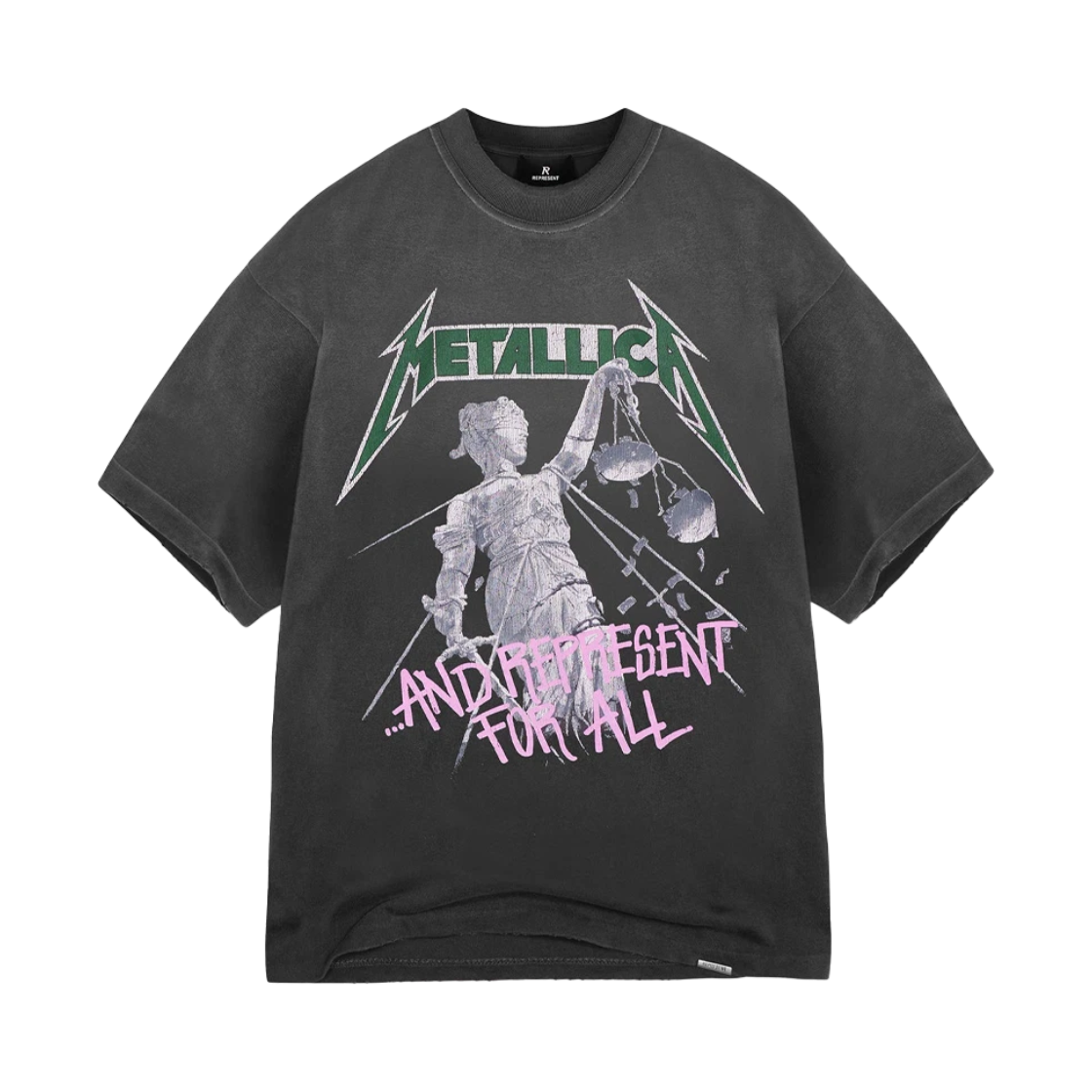 리프레젠트 x 메탈리카 저스티스 SS 티셔츠 스테인드 블랙 - 25SS(Represent x Metallica Justice SS T-Shirt Stained Black - 25SS)