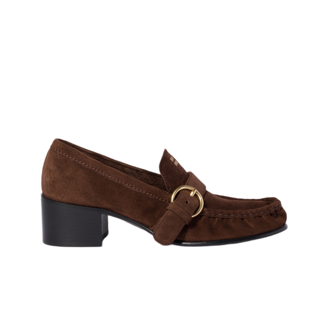 5D740E-054-F0003 (W) Miu Miu Suede Loafers with Buckle Dark Brown