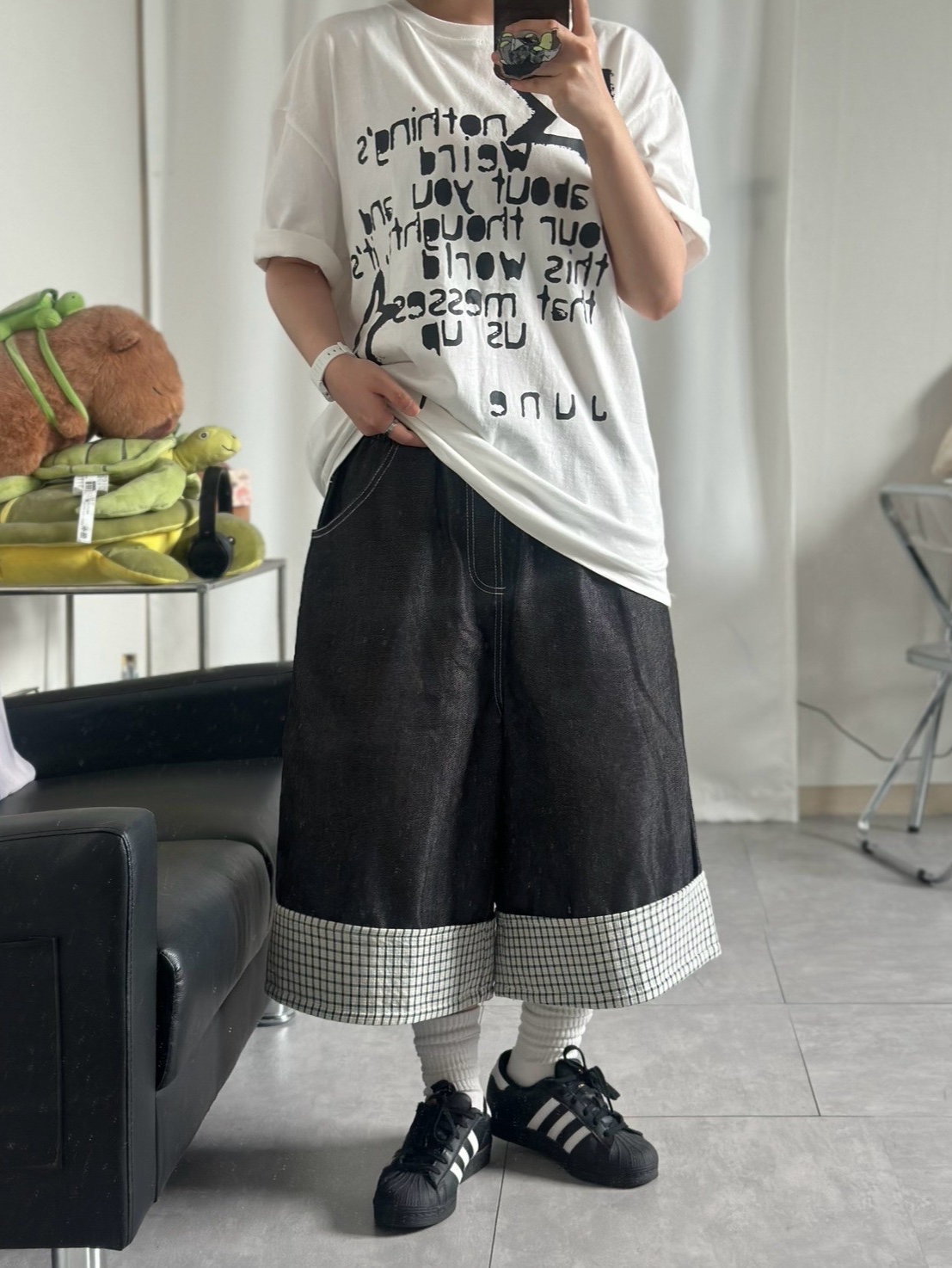 Adidas Superstar Core Black White, Casio F-91WB-7A 착용 스타일 - 7