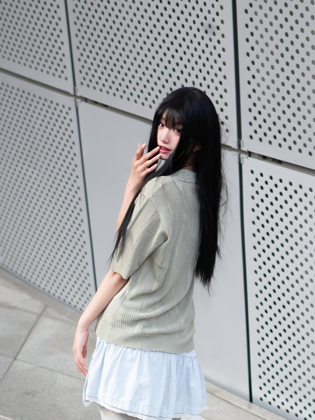 Knitted Linen Skashi Collar Half Knit OLIVE, Knitted Linen Skashi Collar Half Knit LINEN 착용 스타일 - 3