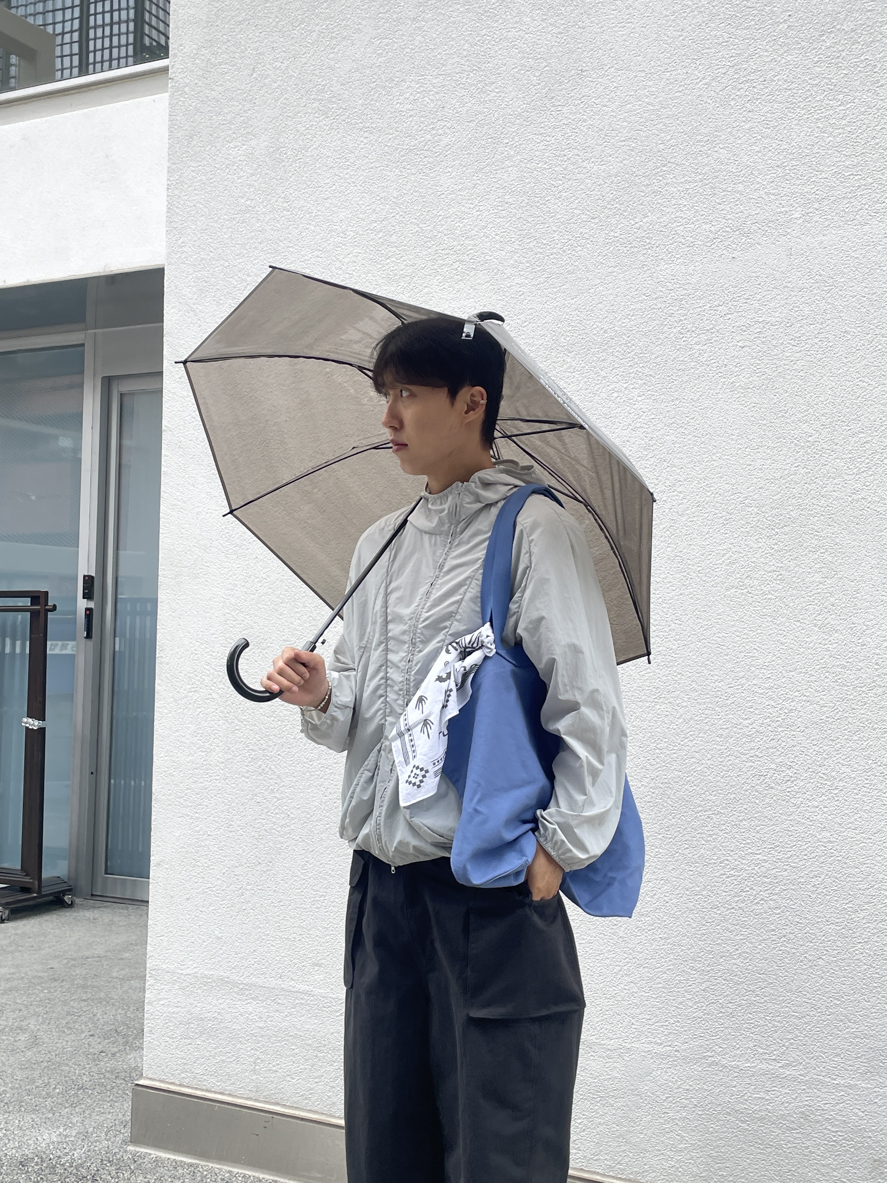 Millo Archive Shell Core Utility Jacket Sky Blue, Millo Archive Shell Core Utility Jacket Blue Gray 착용 스타일 - 3
