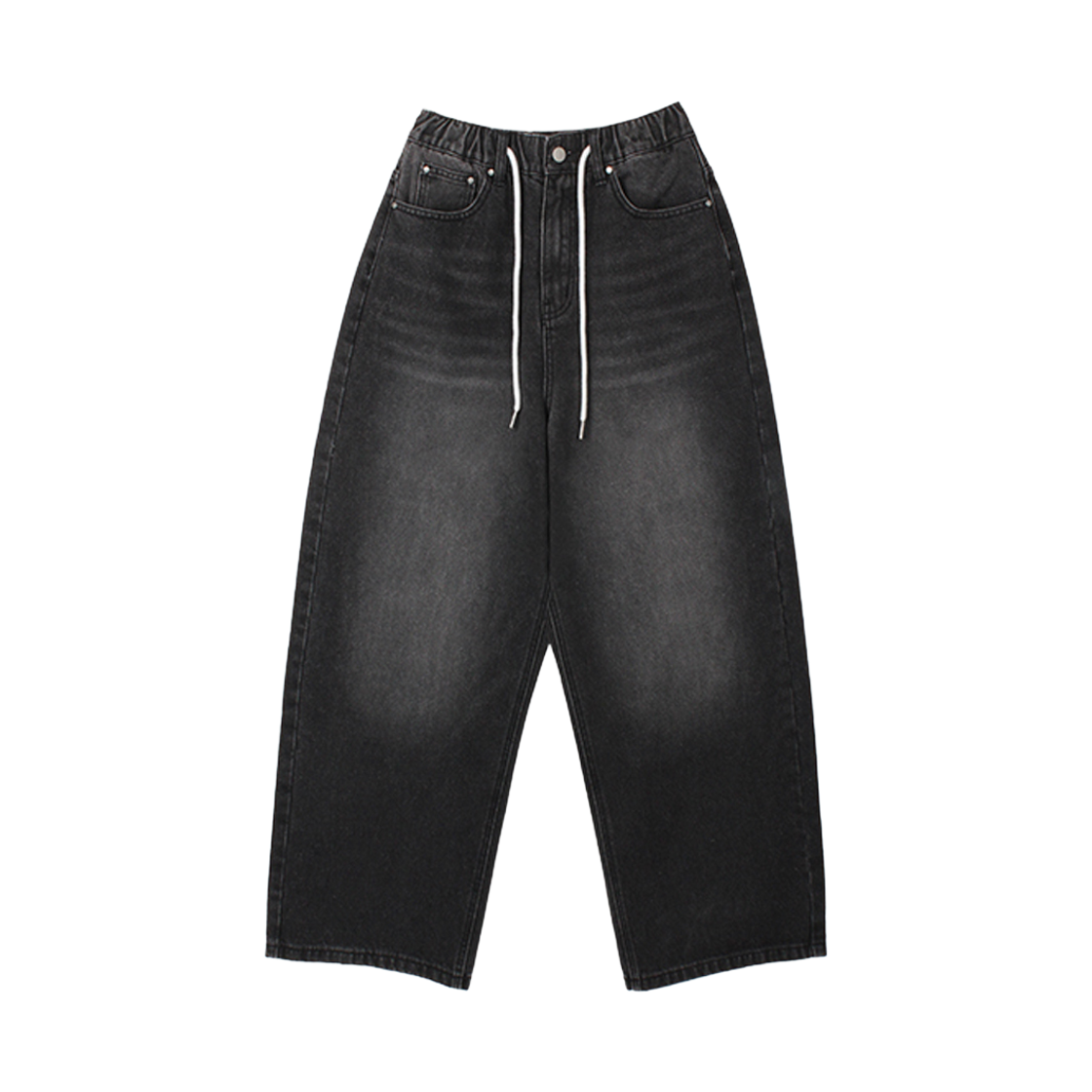 GC3964-블랙 GCLIP Napping Essential Black Washing String Banding Wide Denim Pants