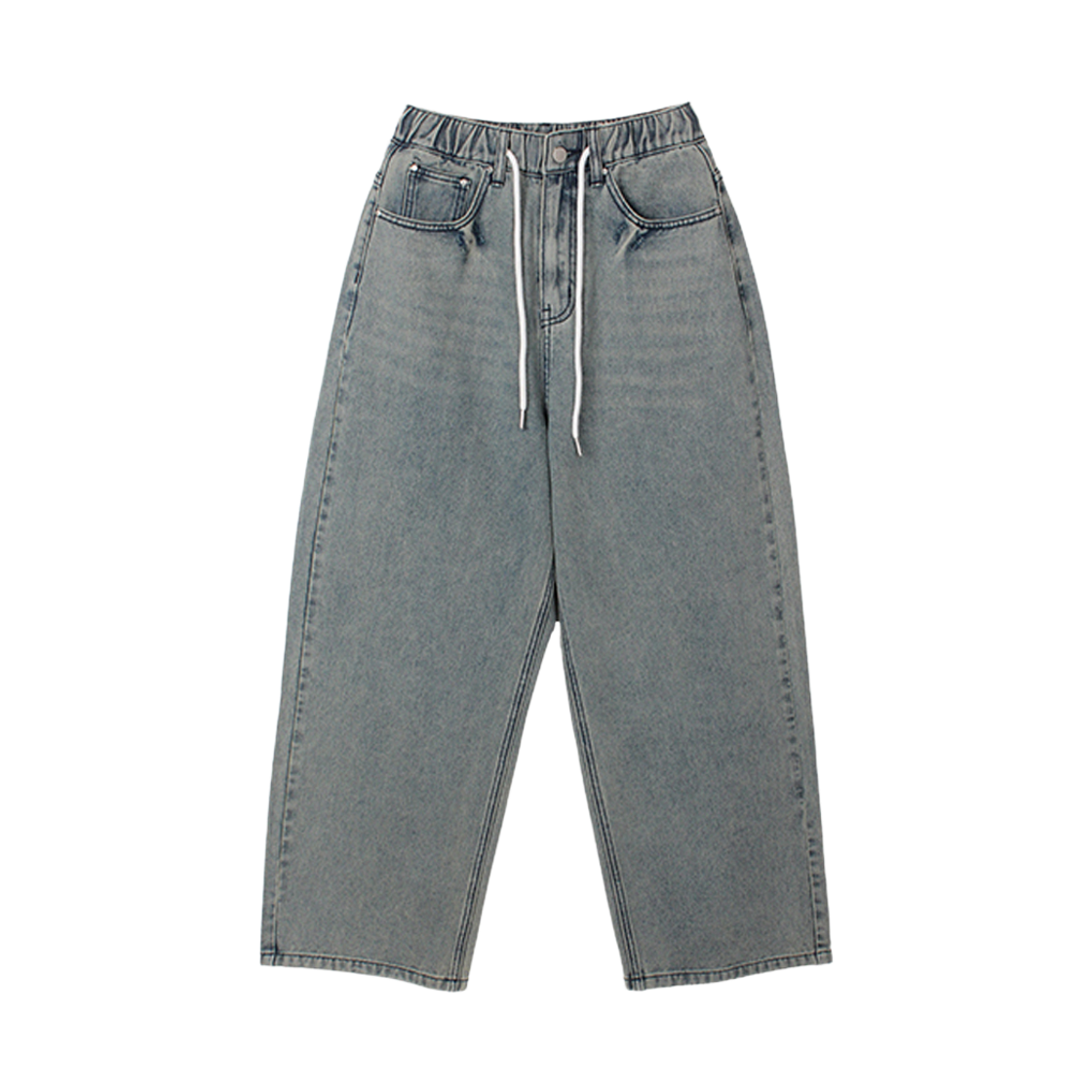 지크립 기모 에센셜 블루 워싱 스트링 밴딩 와이드 데님 팬츠(GCLIP Napping Essential Blue Washing String Banding Wide Denim Pants) - 2