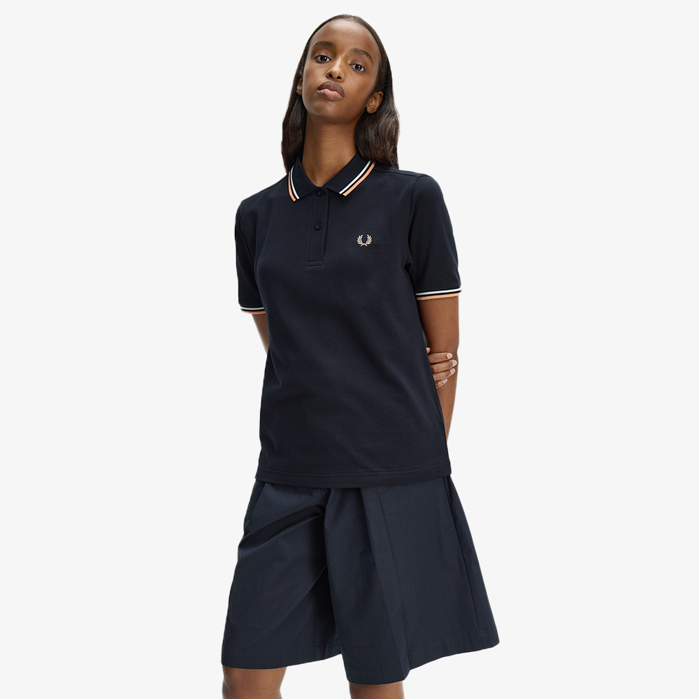 프레드페리 G3600 우먼즈 트윈 팁 프레드페리 셔츠 네이비 스노우화이트 피치(Fred Perry G3600 Womens Twin Tipped Fred Perry Shirt Navy Snow White Peach) - 4
