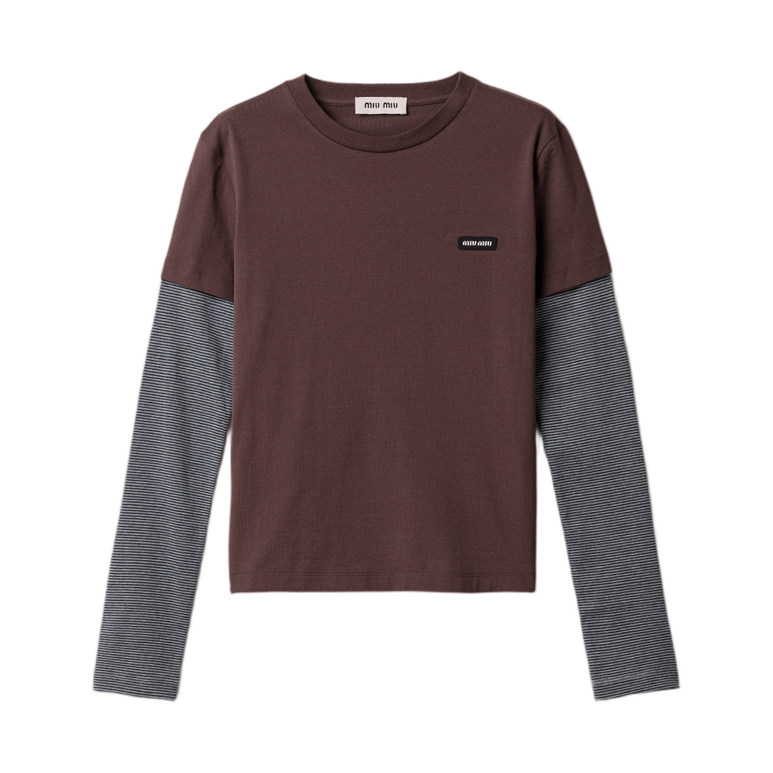 (W) 미우 미우 저지 티셔츠 코코아 브라운 앤트러사이트((W) Miu Miu Jersey T-Shirt Cocoa Brown Anthracite)