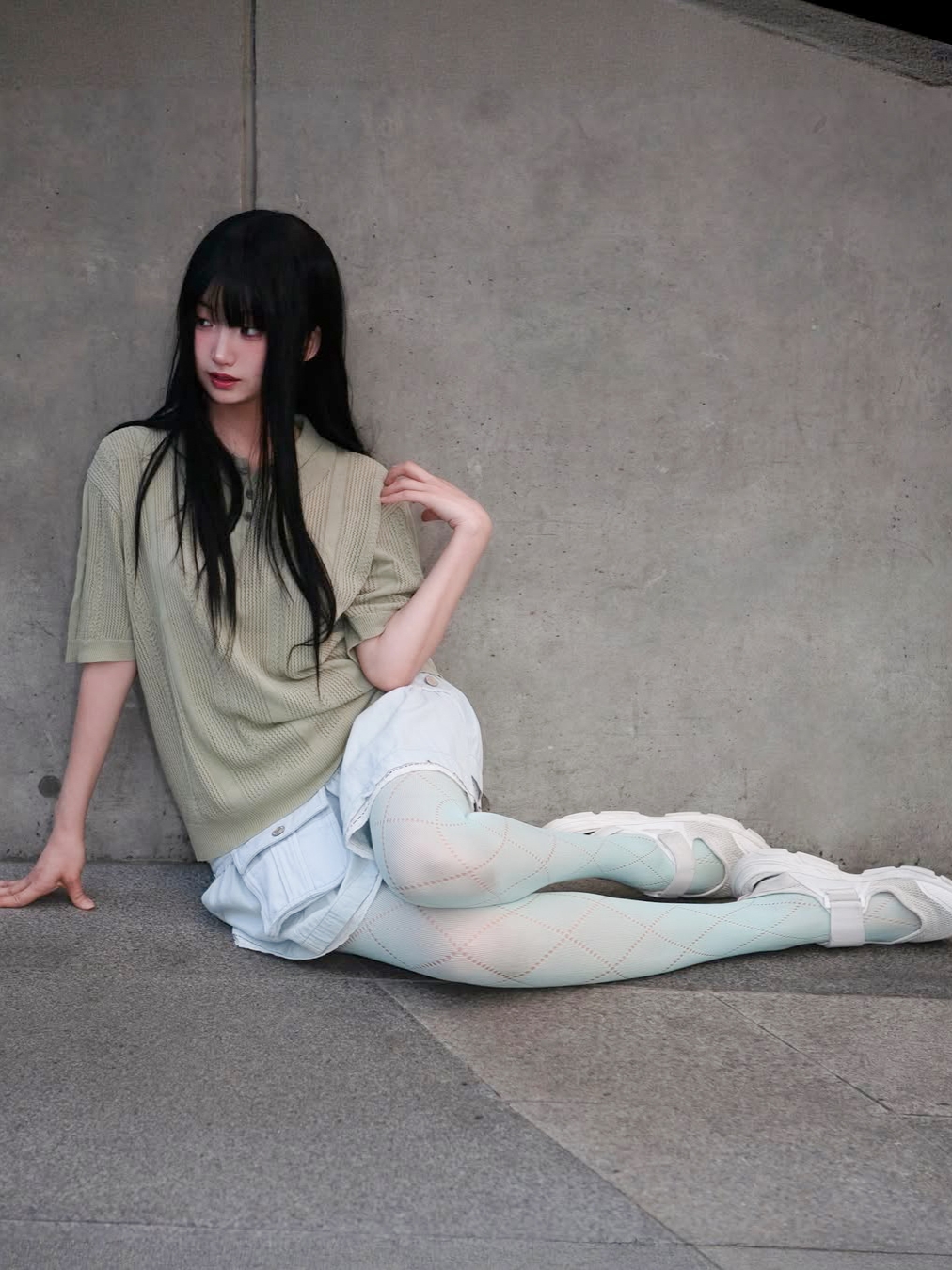 Knitted Linen Skashi Collar Half Knit OLIVE, Knitted Linen Skashi Collar Half Knit LINEN 착용 스타일 - 2