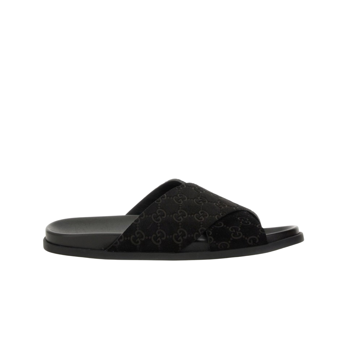 834940-AADUO-1000 Gucci GG Pattern Cross Strap Slide Sandal Black