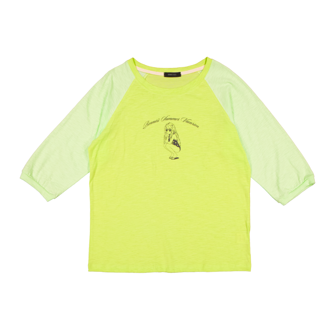 쿠키시 보니 투톤 슬럽 나그랑티 - 네온/라임(Kookeesee Bonnie Two Tone Slub Raglan Tee - Neon/Lime)