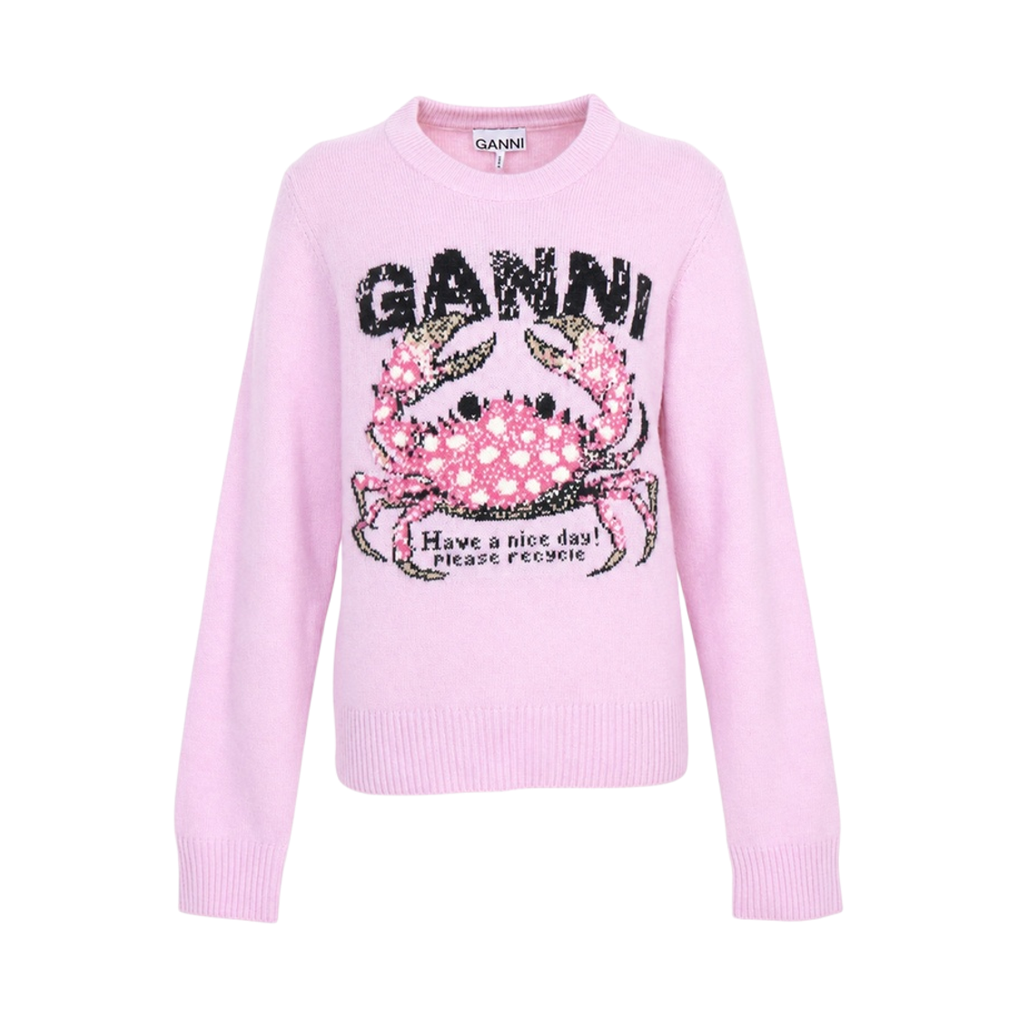A1150008-868 (W) Ganni Crab Graphic Wool Sweater Chalk Pink
