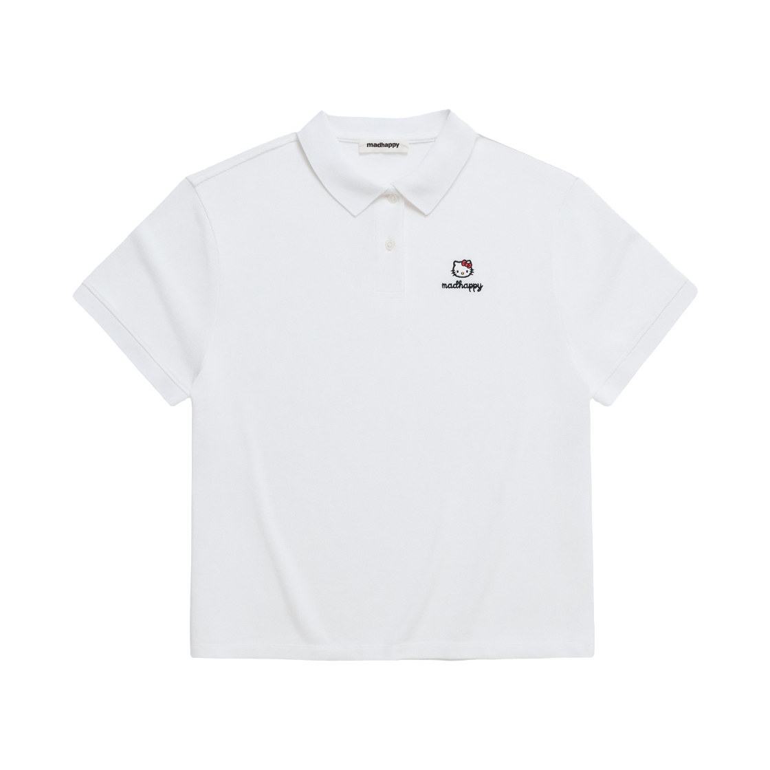 (W) 매드해피 x 헬로 키티 하트 폴로 셔츠 화이트((W) Madhappy x Hello Kitty Heart Polo Shirt White)