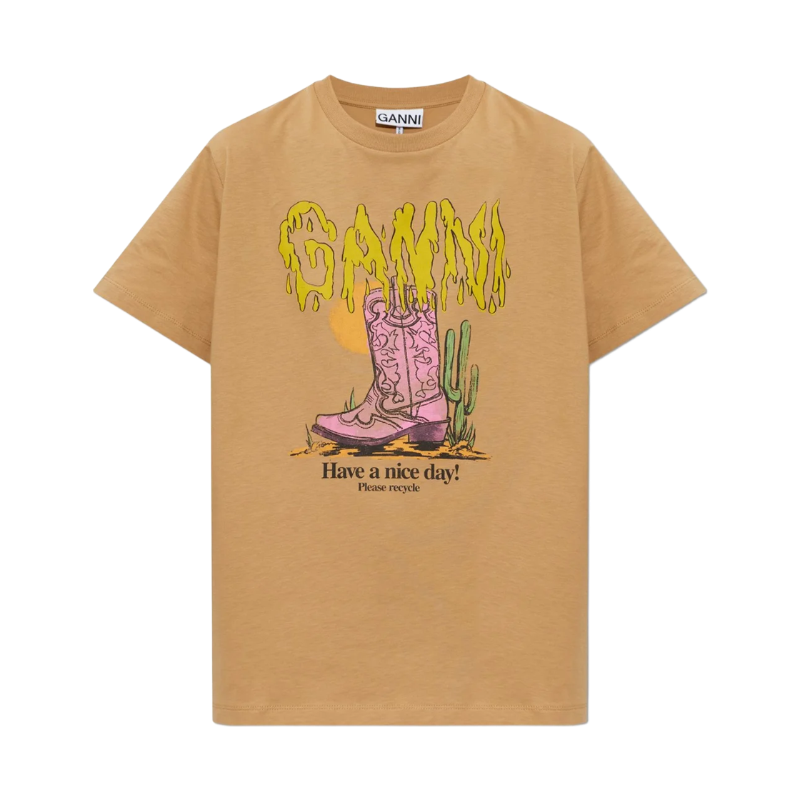 A1050254-934 (W) Ganni Graphic Print T-Shirt Sand