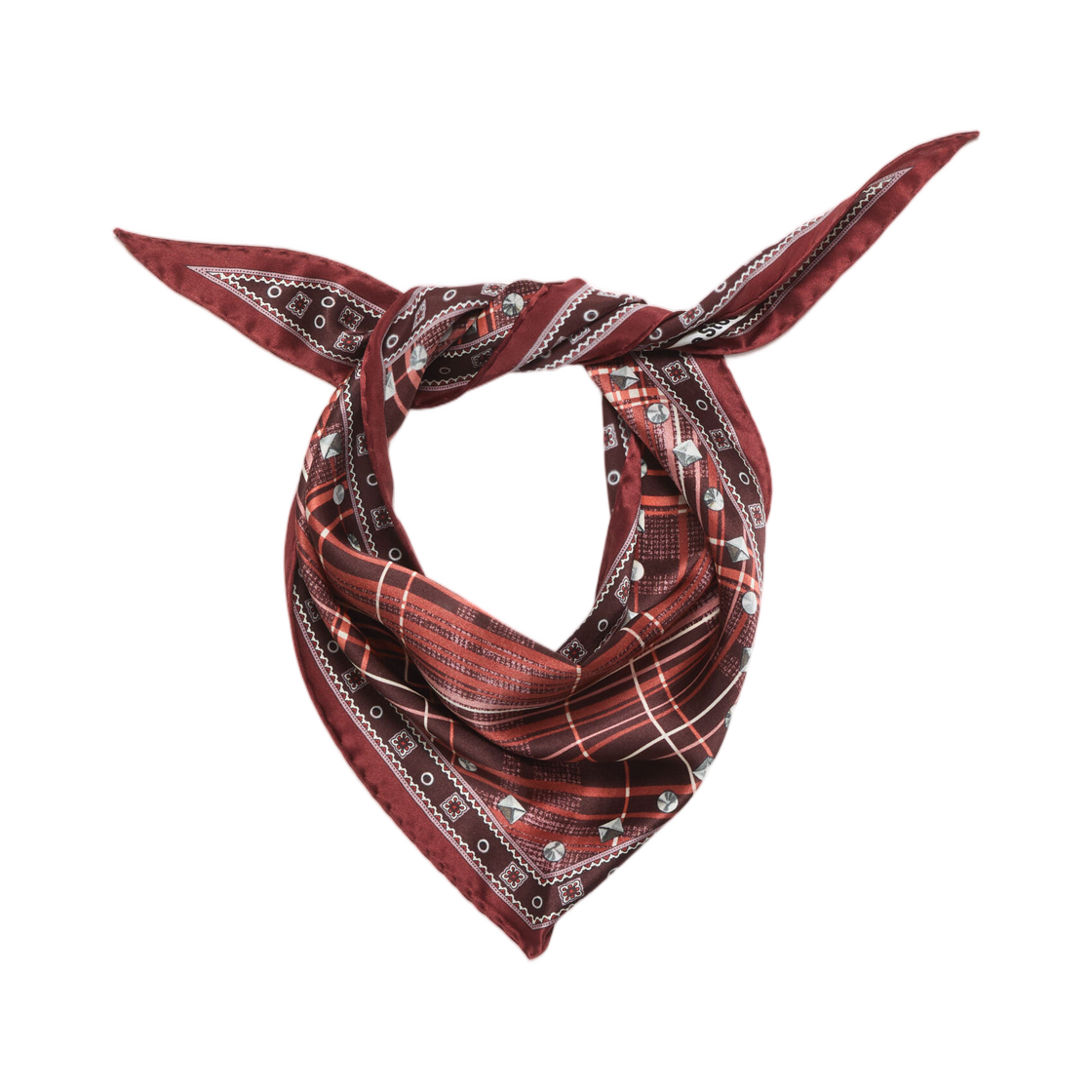 CA0450-BR2 Acne Studios Checkered Silk Bandana Burgundy Brown