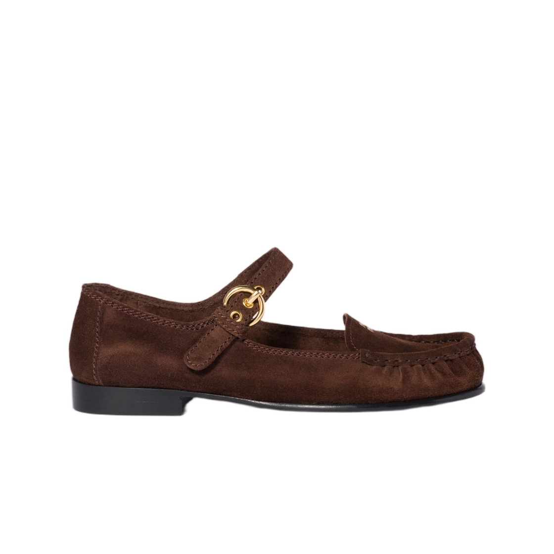 5D563E-054-F0003 (W) Miu Miu Suede Loafers with Buckle Dark Brown