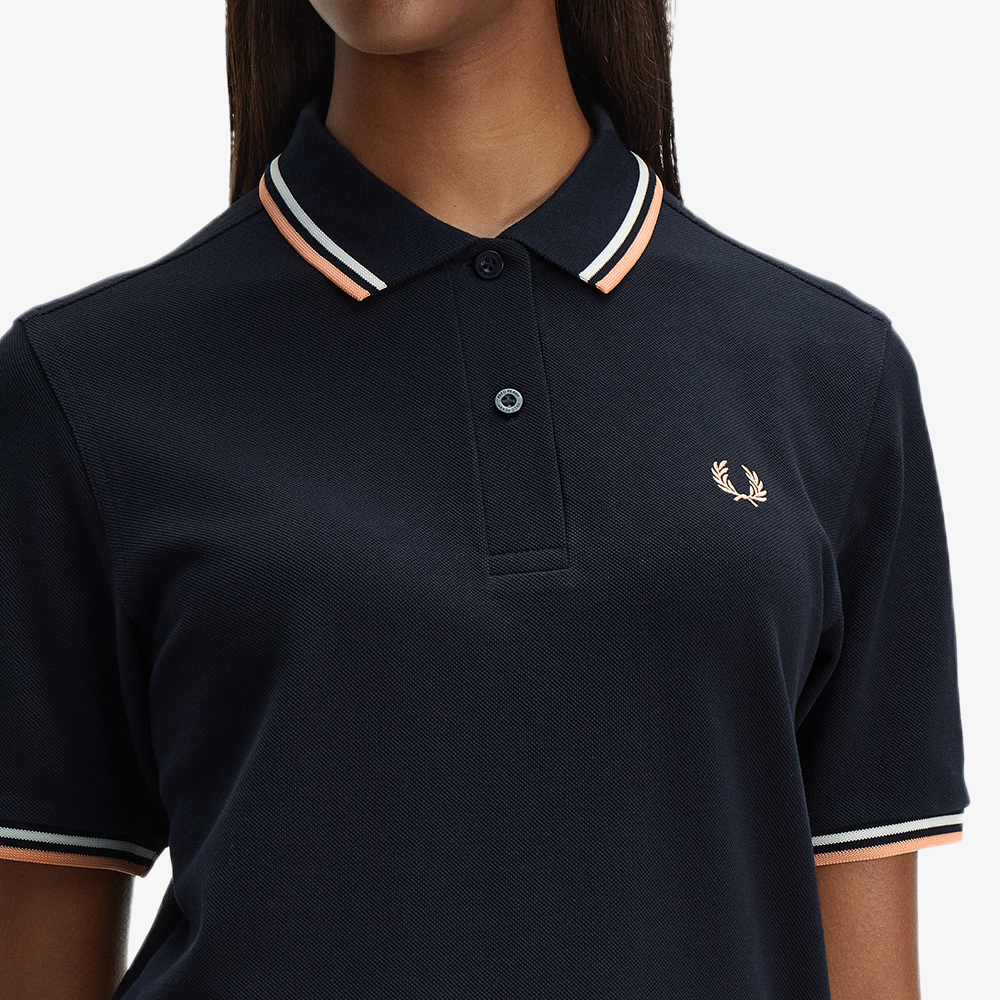 프레드페리 G3600 우먼즈 트윈 팁 프레드페리 셔츠 네이비 스노우화이트 피치(Fred Perry G3600 Womens Twin Tipped Fred Perry Shirt Navy Snow White Peach) - 6