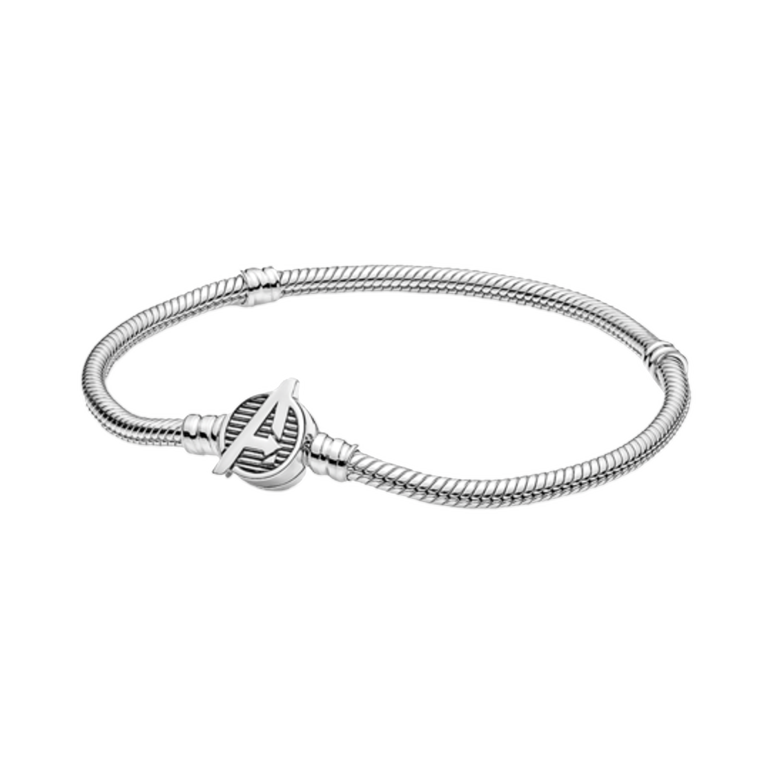 590784C00 (W) Pandora Moments Marvel The Avengers Logo Clasp Snake Chain Bracelet Sterling Silver
