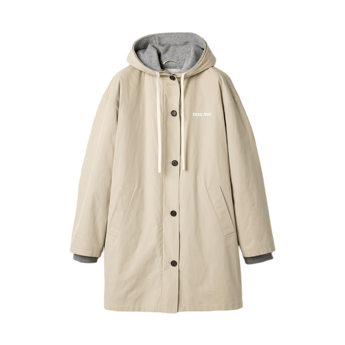 (W) 미우 미우 싱글 브레스티드 파나마 코튼 앤 플리스 카방 자켓 샌드 베이지((W) Miu Miu Single-Breasted Panama Cotton and Fleece Caban Jacket Sand Beige)