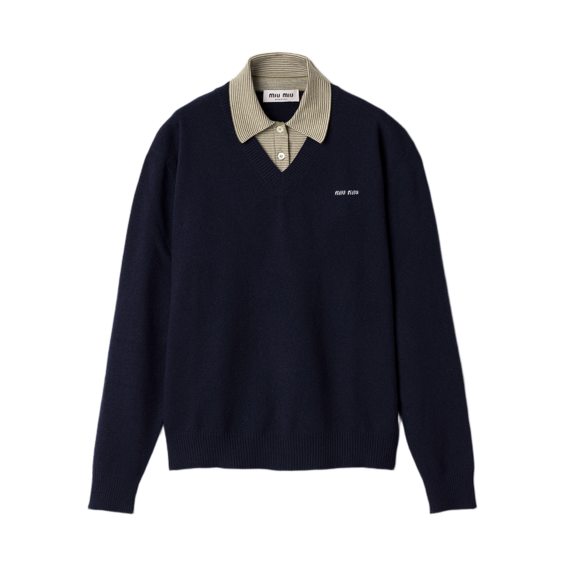 (W) 미우 미우 울 앤 캐시미어 스웨터 블루 펀 그린((W) Miu Miu Wool and Cashmere Sweater Blue Fern Green)