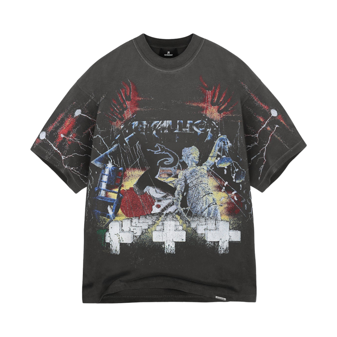 리프레젠트 x 메탈리카 마스터 오브 퍼펫츠 SS 티셔츠 빈티지 그레이 - 25SS(Represent x Metallica Master Of Puppets SS T-Shirt Vintage Grey - 25SS)
