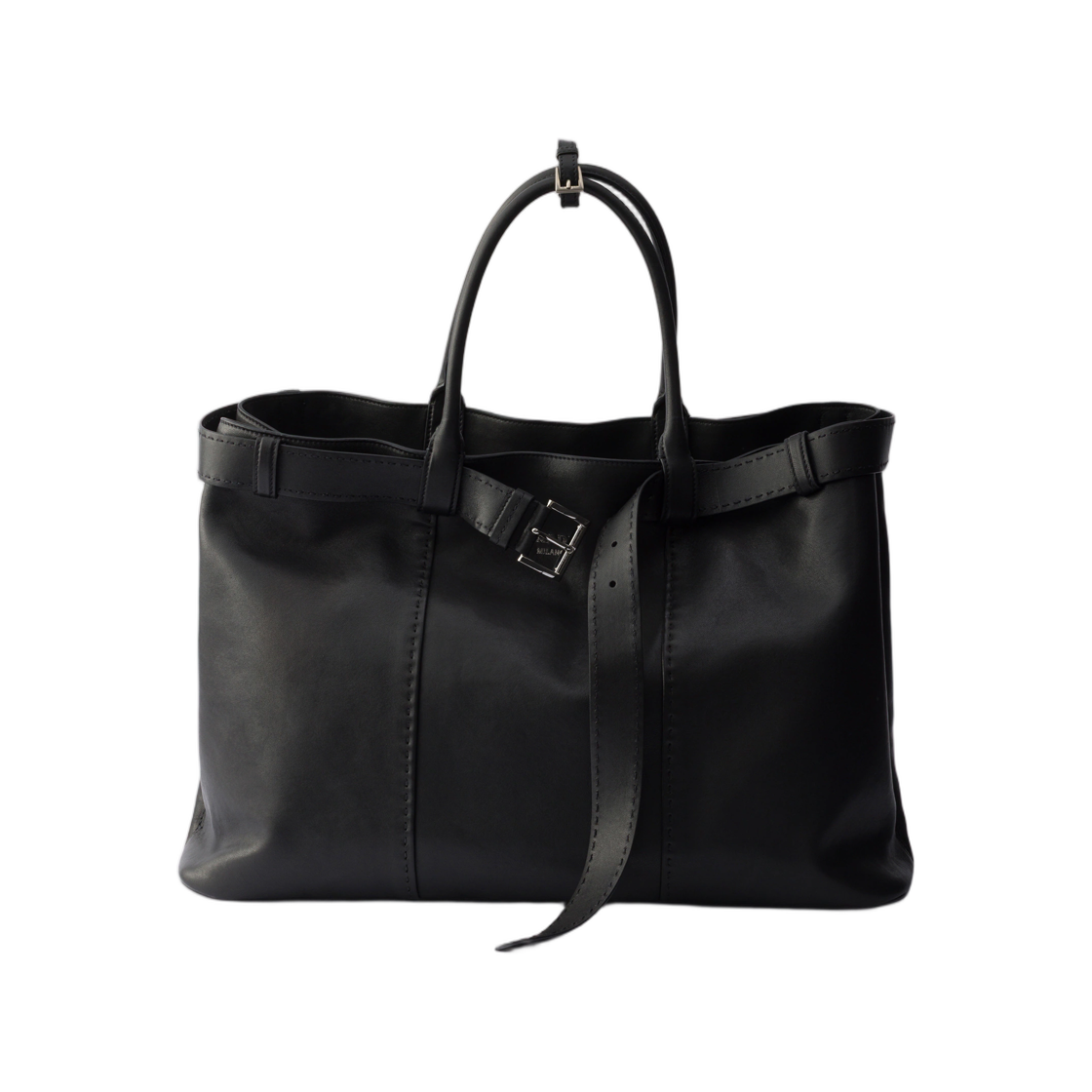 2VG126-2ZQ4-F0002 Prada Buckle Antiqued Nappa Leather Bag Black