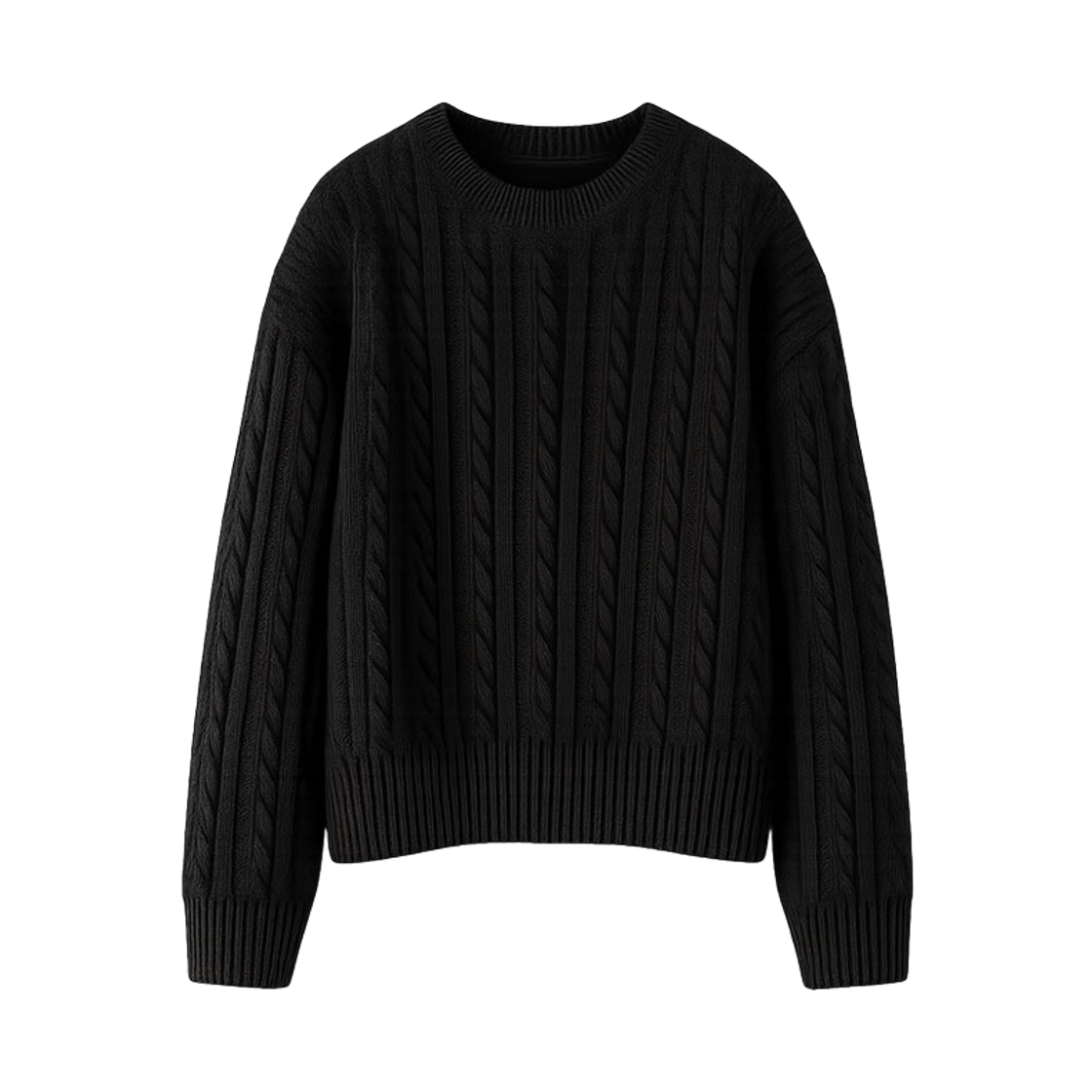 GC꽈배기 라운드 니트-블랙 GCLIP Crew Neck Cable Loose Fit Semi-Crop Knit T-Shirt Black