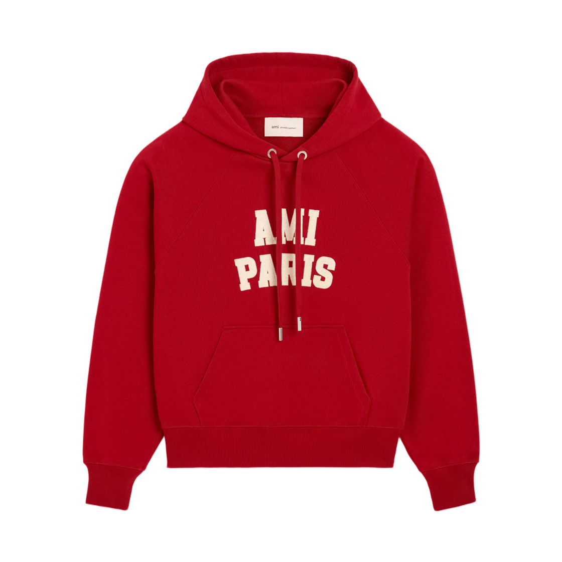 USW803-JE0273-A202 AMI Red Cotton Hoodie with Ami Paris Embroidery Ruby Red Ivory