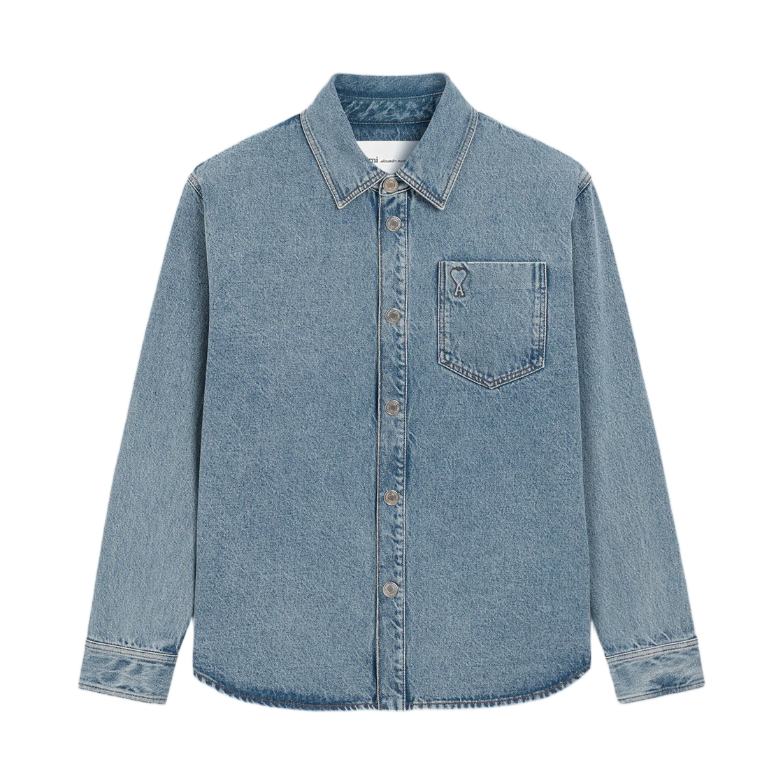 UJK918-DE0046-480 AMI Blue Cotton Overshirt with Ami De Coeur Tone-On-Tone Used Blue