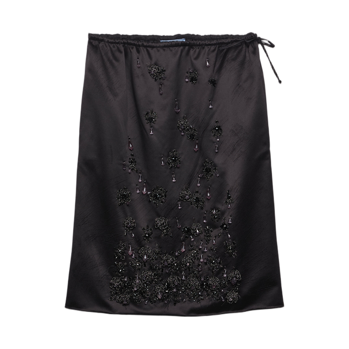 (W) 프라다 사틴 스커트 자수 블랙((W) Prada Satin Skirt with Embroidery Black)