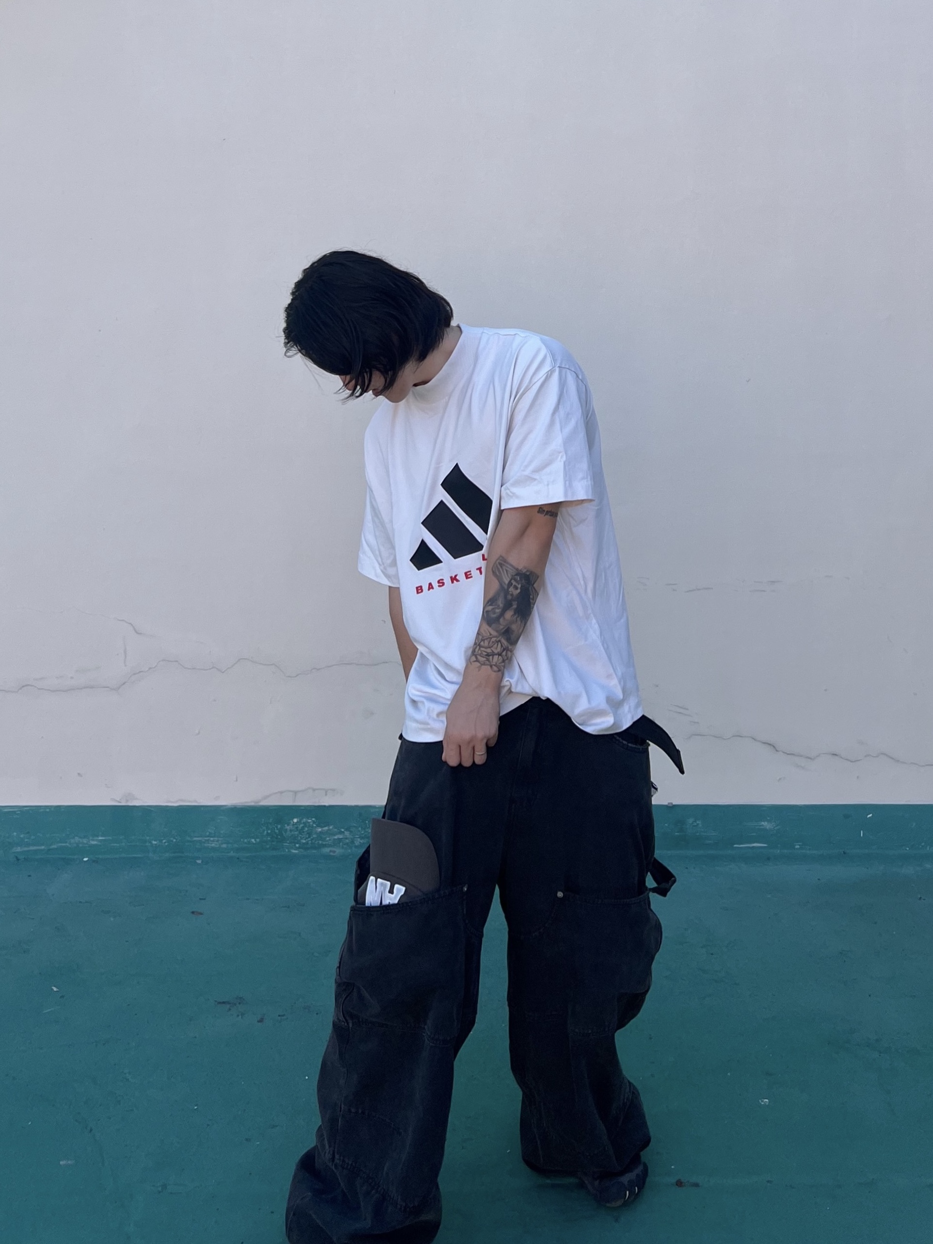 Nonnod Double knee cover pants Vintage black, Balenciaga Anatomic Runner Sneakers Grey 착용 스타일 - 8