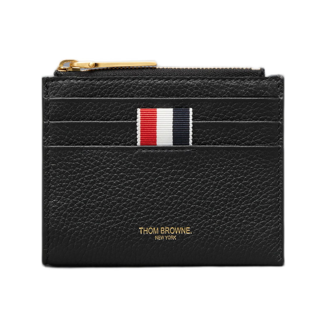 UAW099A-L0105-001 Thom Browne Soft Pebble Grain Zip Top Card Holder Black