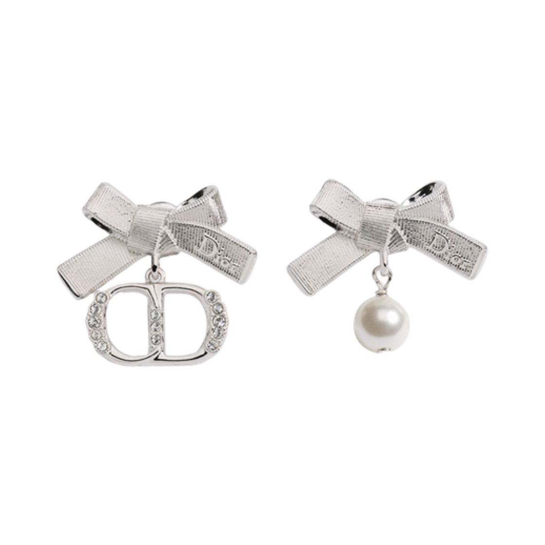E4077WOMCY-D001 (W) Dior CD Parure Earrings Silver Finish Metal Resin Pearls & Crystals Silver