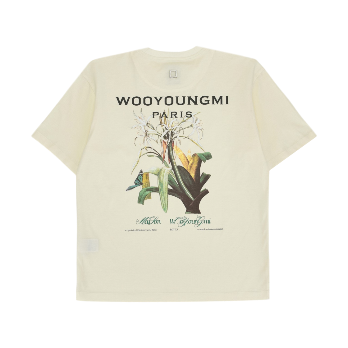 (W) 우영미 플라워 프린트 백로고 티셔츠 아이보리 - 23SS((W) Wooyoungmi Flower Print Back Logo T-Shirt Ivory - 23SS) - 1