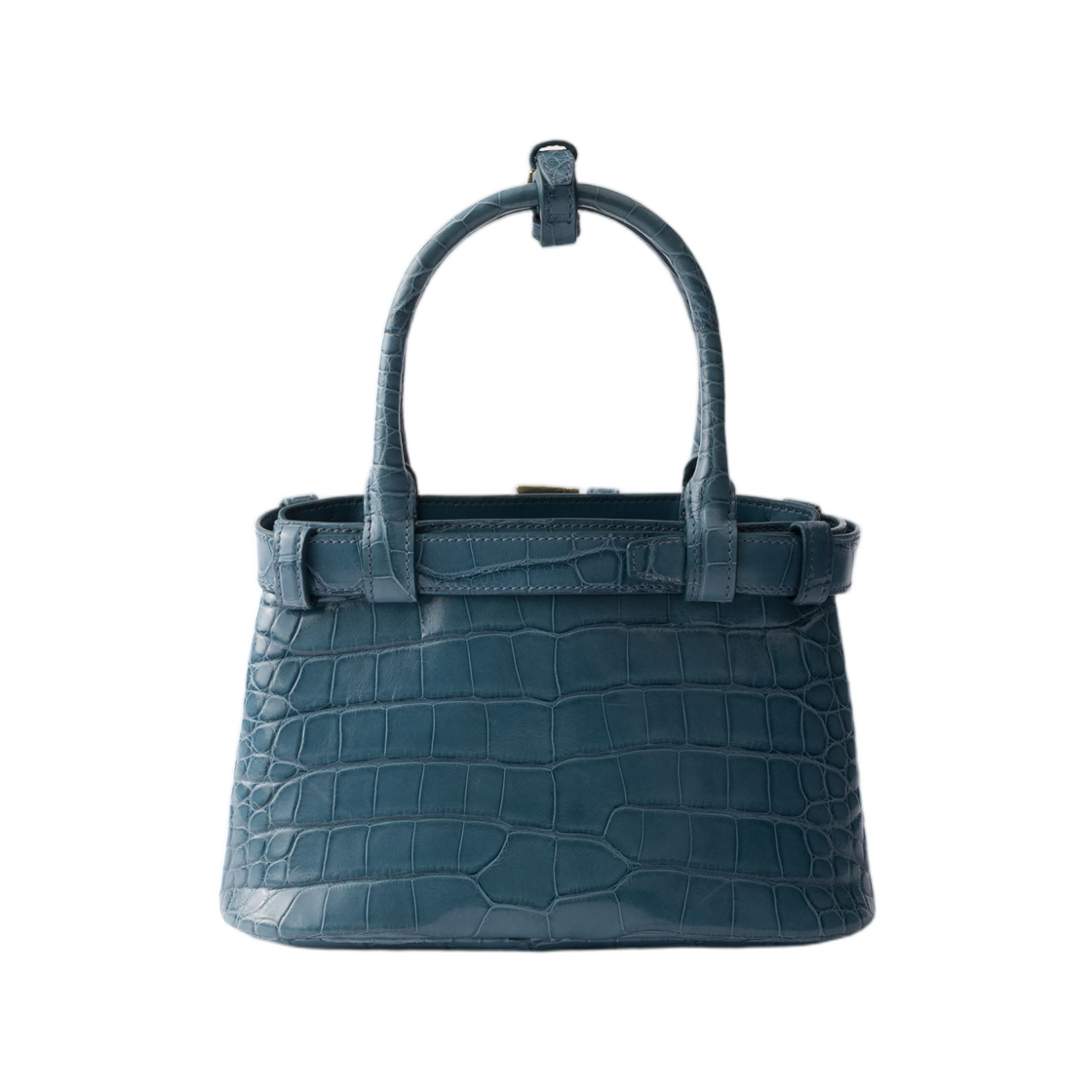 프라다 버클 스몰 크로커다일 레더 핸드백 마리나 블루(Prada Buckle Small Crocodile Leather Handbag Marina Blue) - 2