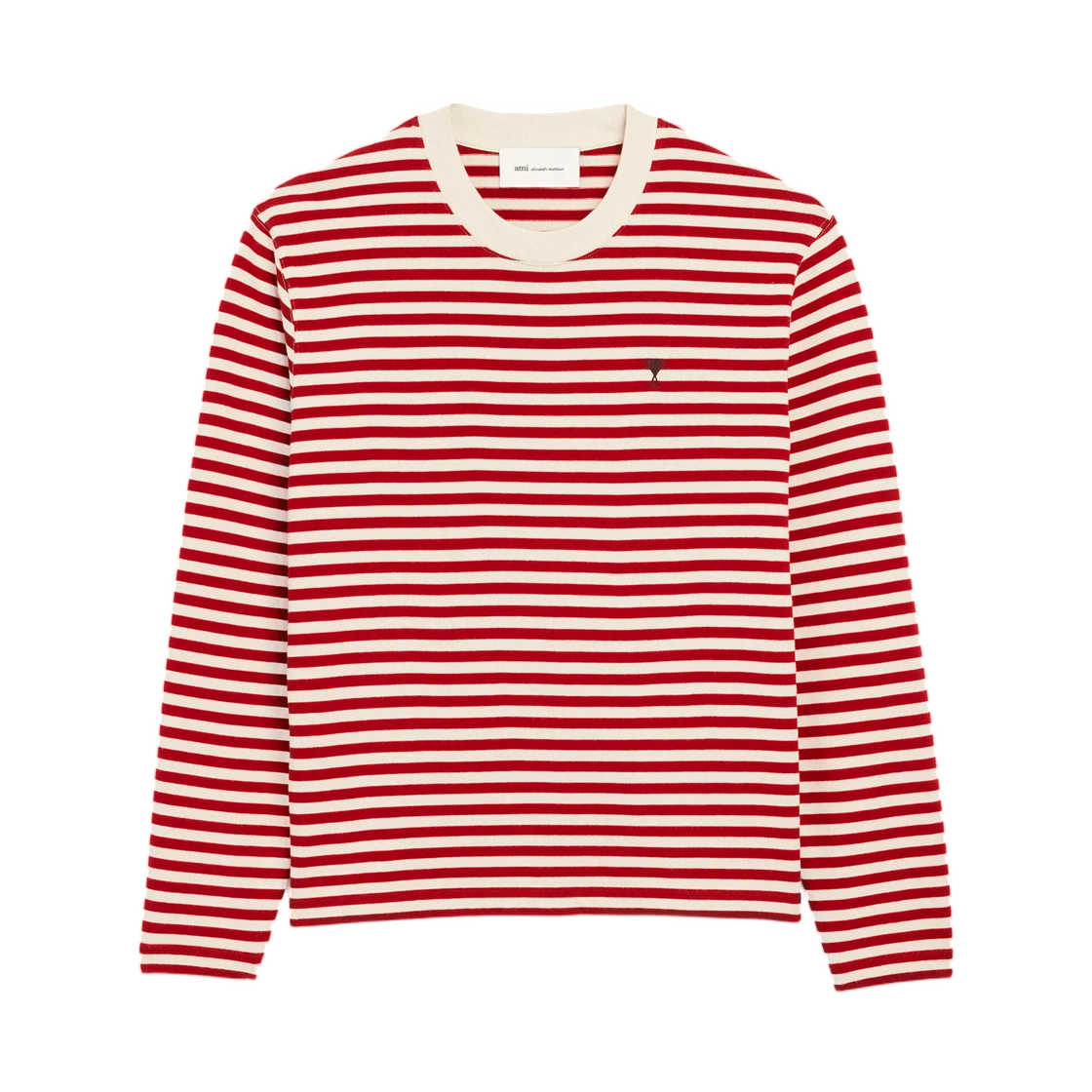 UTS414-JE0241-A202 AMI Red and White Mariniere Cotton T-Shirt with Ami De Coeur Ruby Red Ivory