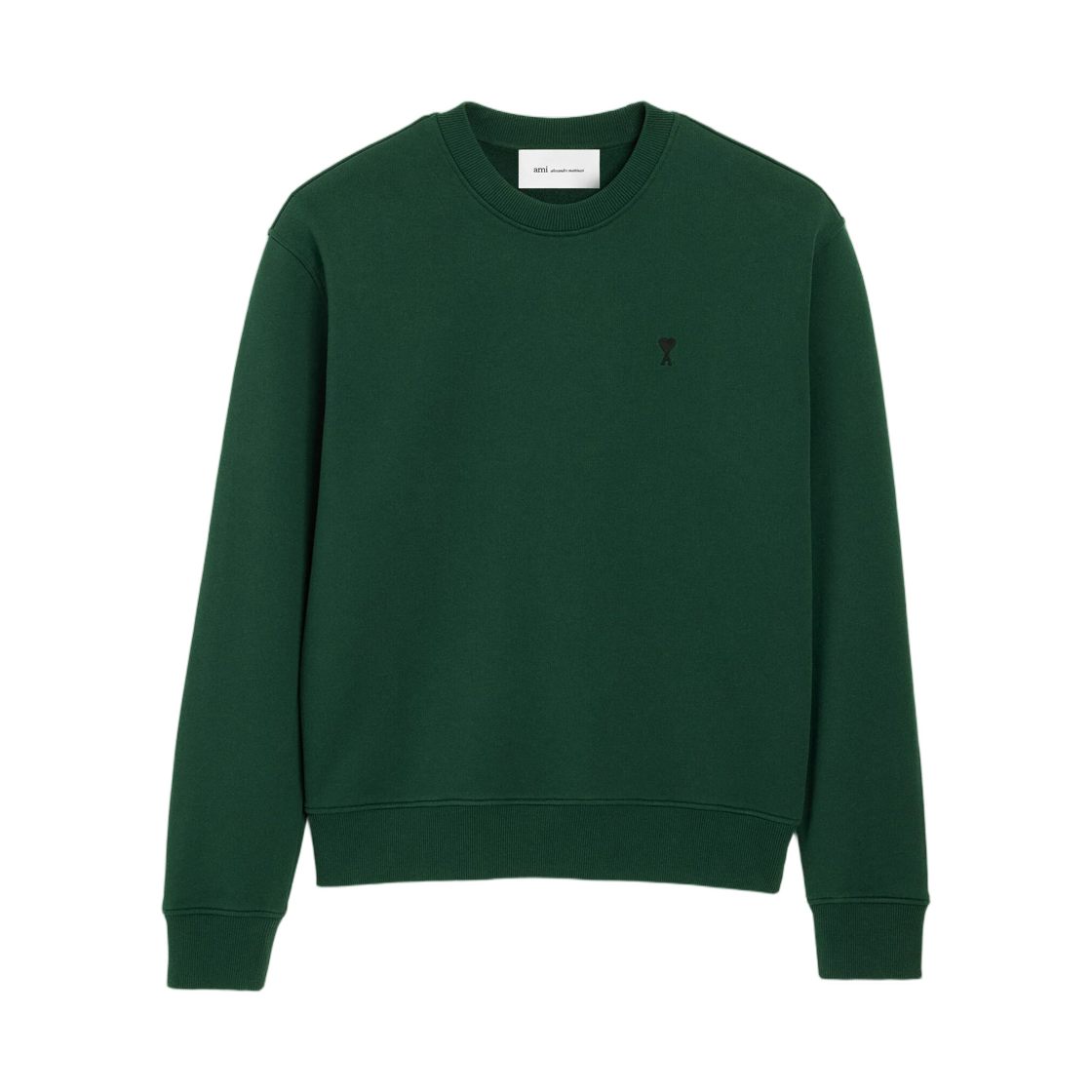 HSW763-730-A258 AMI Green Cotton Sweatshirt with Ami De Coeur Bottle Green Black