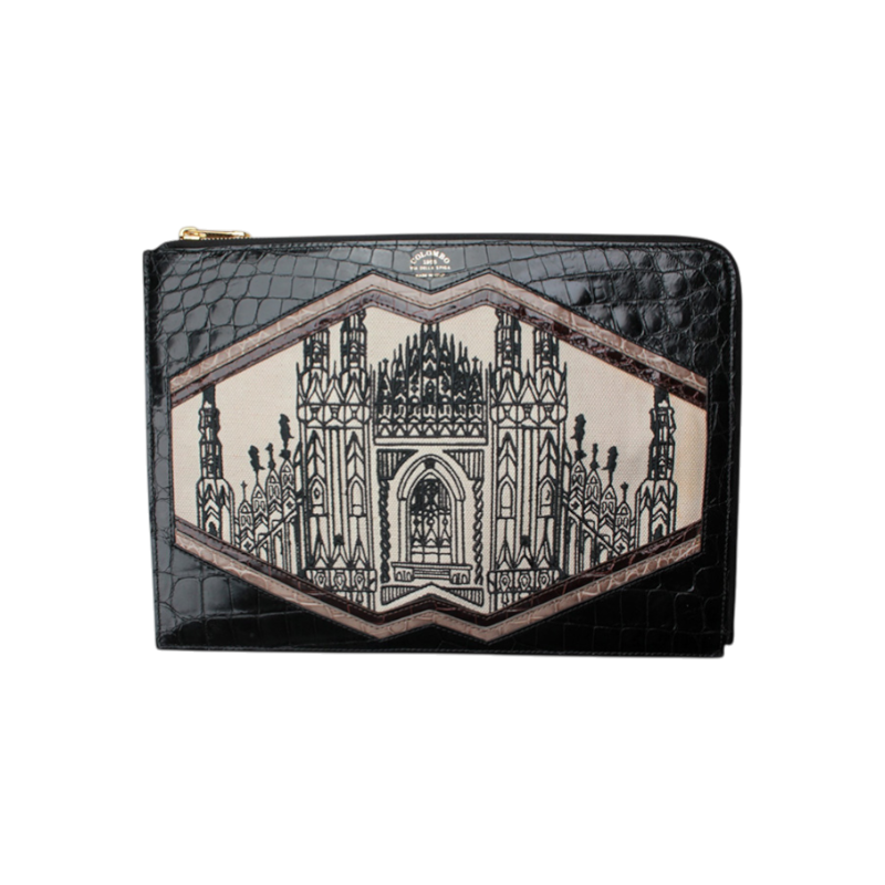 ITEA4PHAW28E Colombo Black Wani Embroidered Clutch Bag