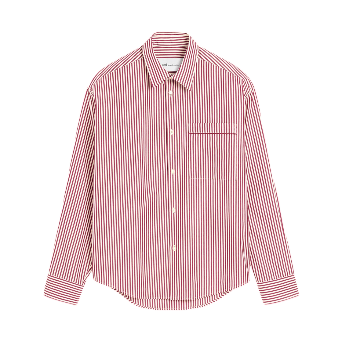 USH859-CO0242-156 AMI Red Boxy Striped Cotton Shirt Off White Bordeaux