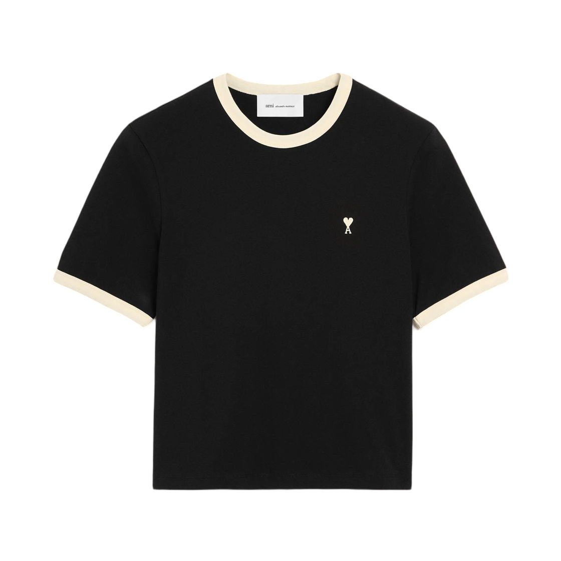 HTS412-JE0246-044 AMI Black Contrasted Cotton T-Shirt with Ami De Coeur Black Ivory