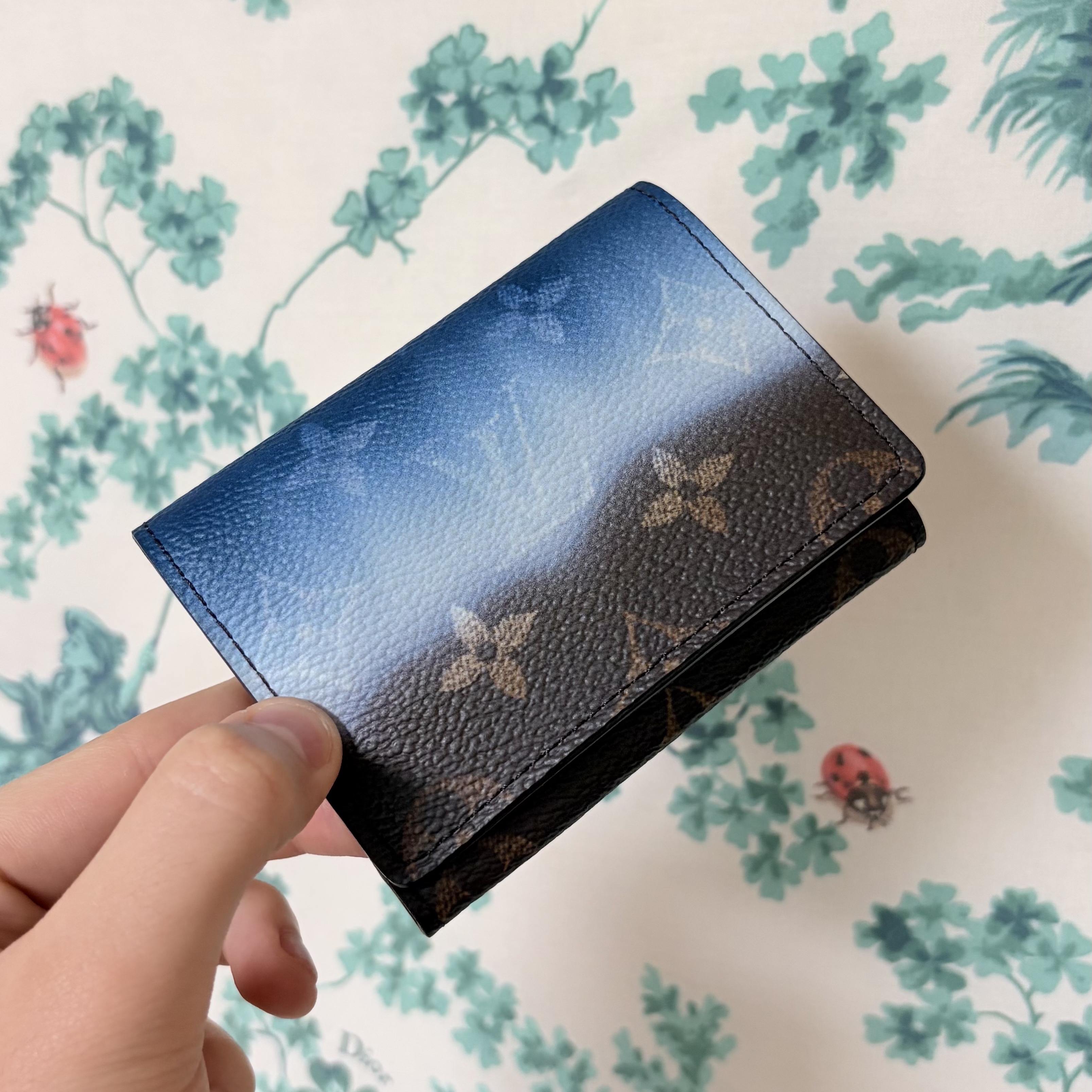 Louis Vuitton Envelope Business Card Holder Blue Monogram Pigment 착용 스타일