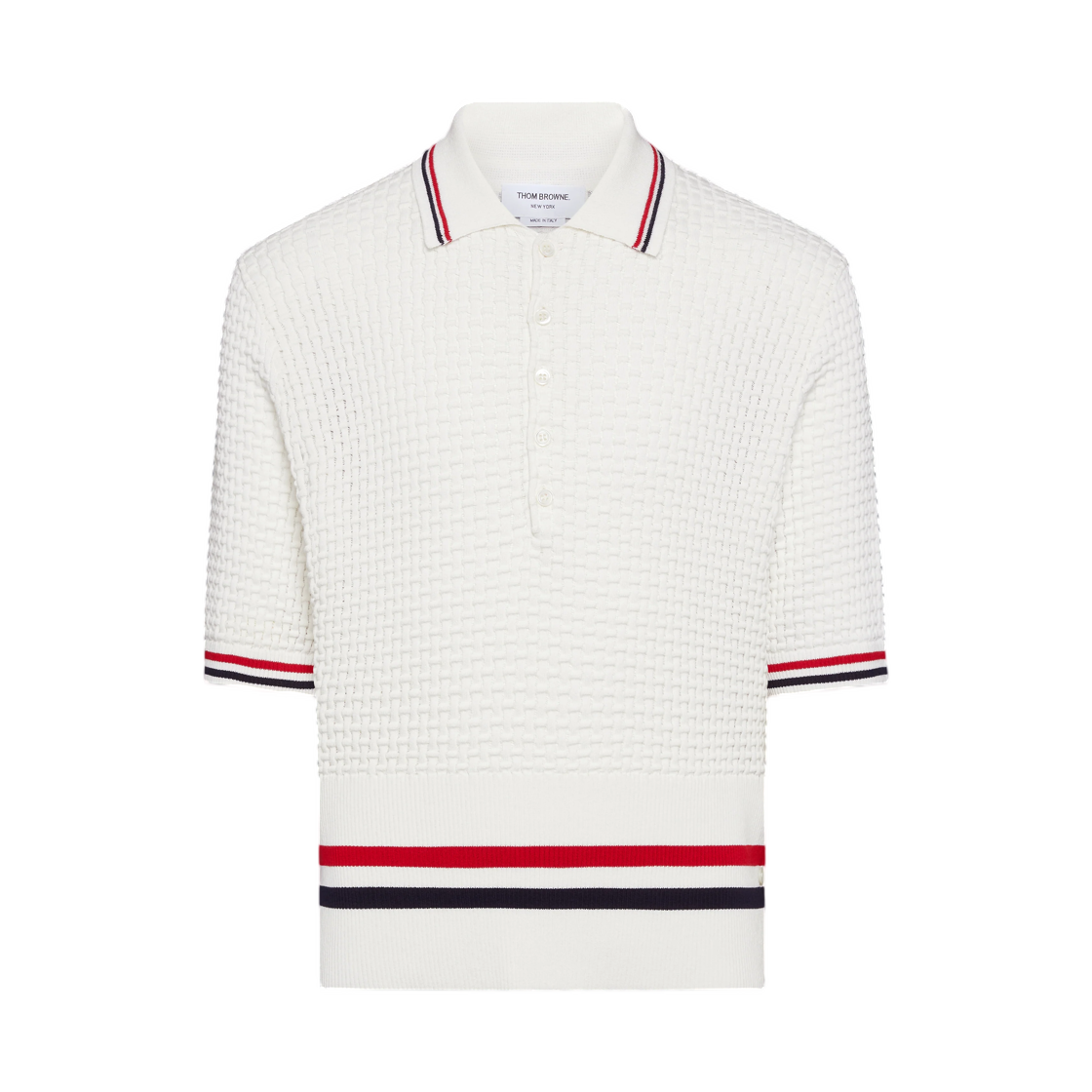 MKP155A-Y3009-100 Thom Browne Float Ripple Stitch RWB Stripe Polo White